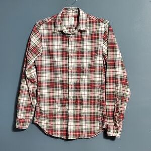 J Crew Mens Shirt Size S Flannel Button Down Red Green White Plaid Cottagecore